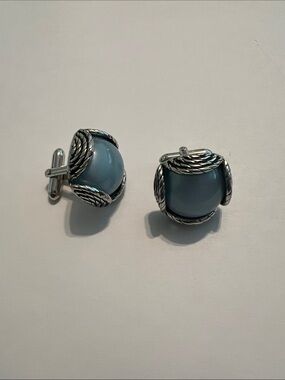Classic Blue Stone Silver-Tone Cufflinks - Accessories